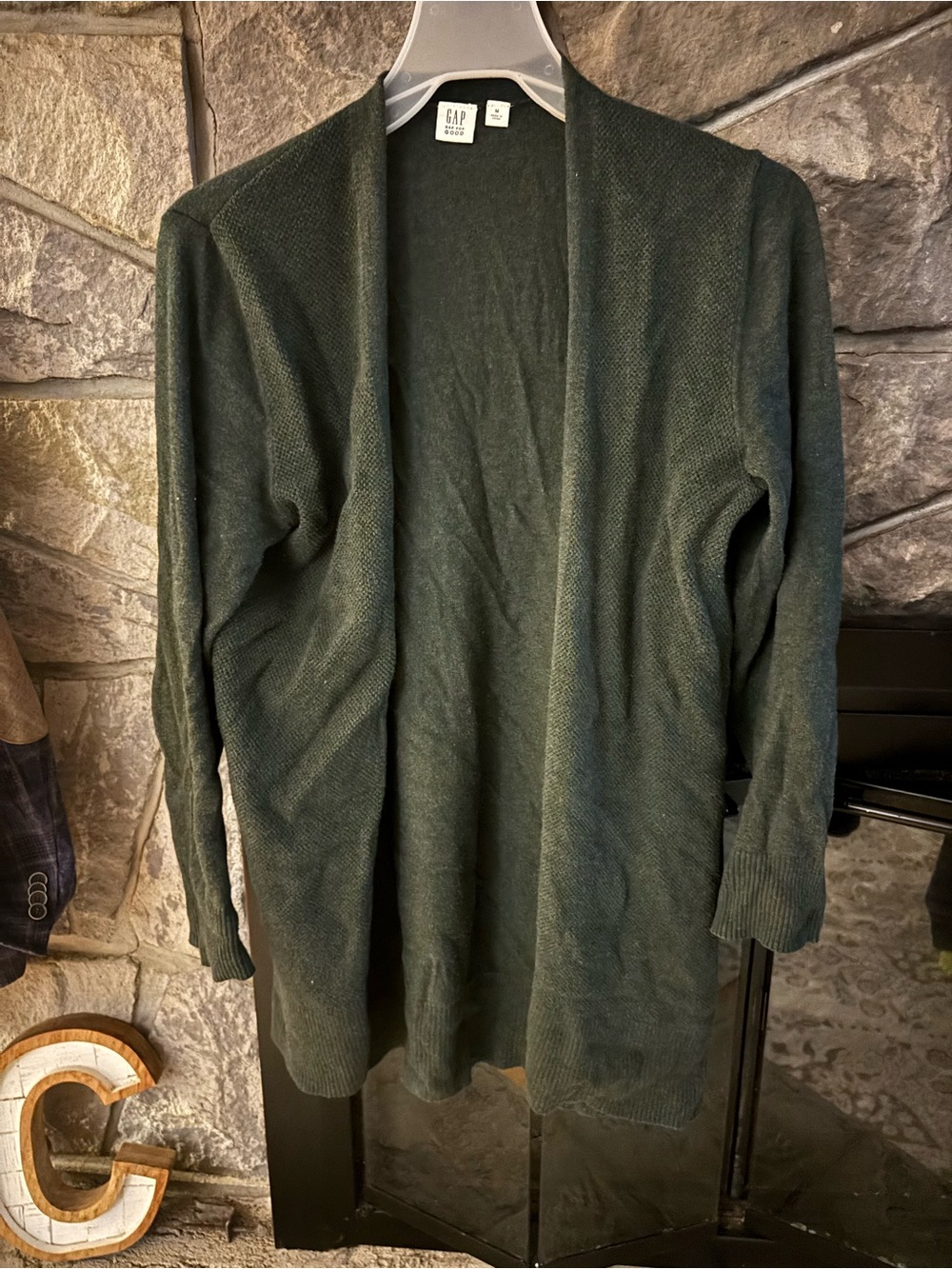GAP Open-Front Long Cardigan Sweater in Forest Green